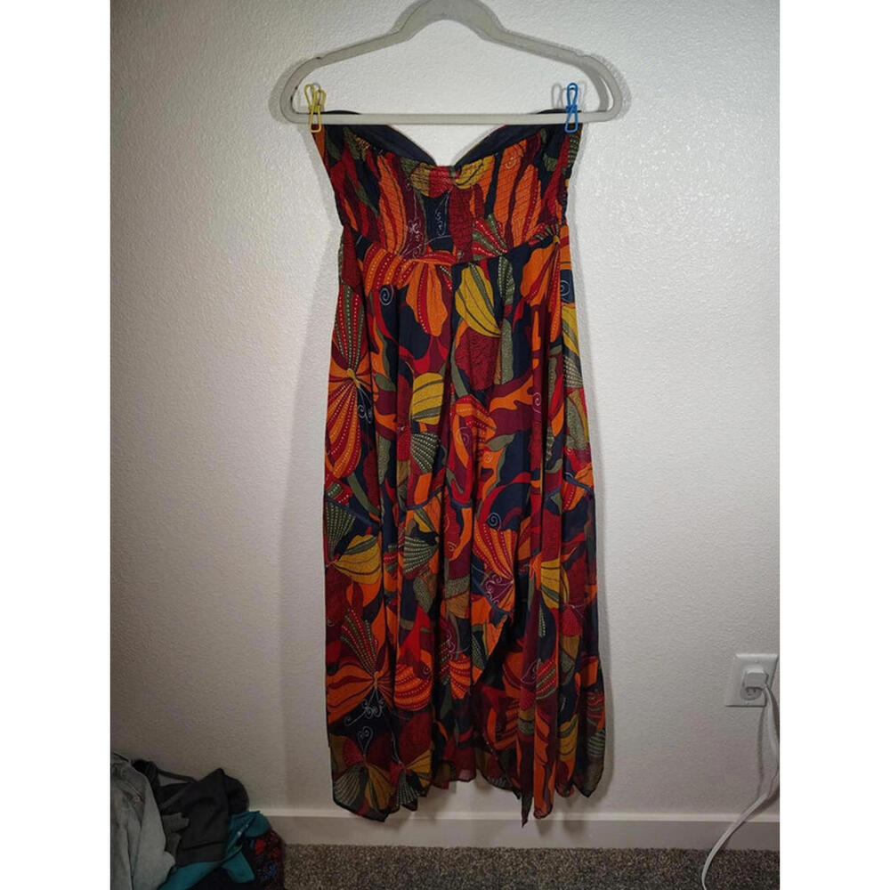 Roxy Dream Strapless midi tiered dress Corsair Blue Orange Bohemian Sweetheart - Picture 3 of 9